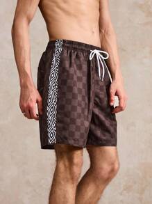 Surfspeed Men's Drawstring Waist Checkerboard Pocket Beach Shorts - Multicolor - View 4