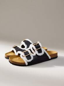 Solecia Women's Fashionable Apricot Casual Flat Sandals - Black - View 2