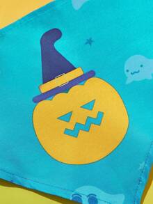 PETSIN 1pc Halloween Pumpkin Print Funny Pet Bandana, Cat Scarf, Dog Triangle Scarf, Small/Medium Pet Bib, Halloween Novelty Accessory & Daily Decor - Blue - View 4