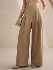 Anewsta Pantalones rectos con diseño de cintura asimétrica y plisados, pantalones casuales de negocios para mujer para otoño, invierno, salidas, formales, elegantes, Año Nuevo, Navidad, graduación, boda