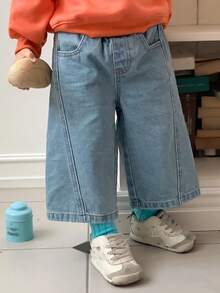 Dazy Kids 女婴休闲宽腿宽松牛仔裤，幼儿秋装 - 淺色水洗藍 - 查看 6