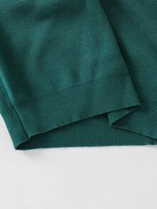 SHEIN 复古图案宽松长袖半拉链毛衣，适合青少年男孩 - 墨綠色 - 查看 5