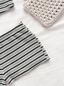 Soleia Women's Striped Ruffle Halter Top And Shorts 2 Pieces Set Striped Two Piece Set Halter Two Piece Women Striped Set - Multicolor - View 4