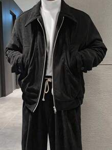 DAZY 男士黑色开衫夹克套装，秋季 - 黑色 - 查看 5