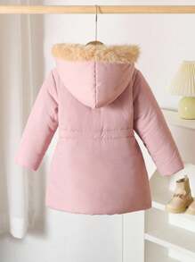Manteau épais doublé thermique pour filles et tout-petits, veste décontractée à capuche avec poches zippées, mode automne/hiver - Rose bonbon - Voir 2