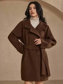 DAZY Women's Solid Color Single-Breasted Stand Collar Waist Trench Coat Fall,Winter