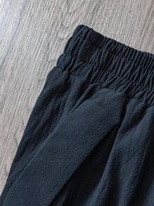 Rusticease 大码女式休闲纯色松紧腰斜口袋裤