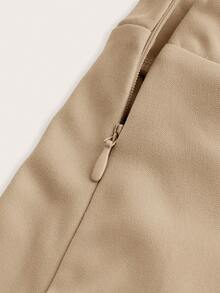 SHEIN ICON Khaki Mini Skort With Pleated Design And Zipper For Casual Wear - Khaki - View 3