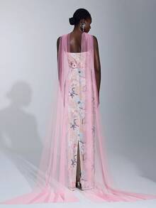 Elitara Elegant And Gorgeous Multi-Colored Sequin Embroidery And Mesh Movable Ribbon Strapless Back Slit Long Formal Evening Dress For Women - Multicolor - View 3