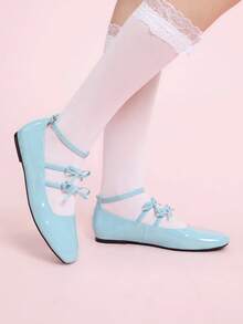 CUCCOO DOLLMOD Women's Blue New Style Crossover Bow Knot Sweet Flats