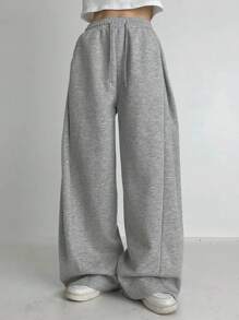 DAZY 女士休闲抽绳高腰宽松阔腿运动裤女式慢跑裤 - 灰色 - 查看 4