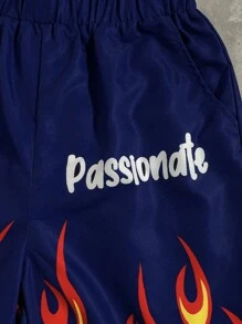 SHEIN 1 件青少年男孩编织休闲短裤，带火焰字母印花图案，图形火焰春装；青少年男孩服装；儿童夹克，春季返校 - 藍色 - 查看 7