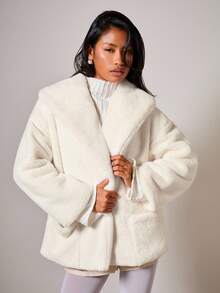 COSMINA Damen elegante, weite Jacke mit Kunstpelzkragen, Herbst/Winter - Aprikosenfarben - Übersicht 1