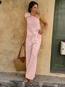 Selianne 2 件套度假风格女式 3D 花朵装饰无袖背心和裤子