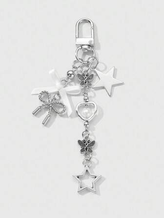 Kawaii 1 pezzo Portachiavi/ciondolo in stile Y2K minimalista e di alta qualità, con farfalla in argento, perle finte, cuore cavo e fiocco intrecciato, adatto per uso quotidiano di donne/ragazze, regalo per le vacanze