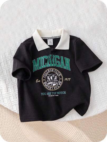 SHEIN قميص بولو كاجوال ملون تباين للأولاد والبنات ملابس الصيف والربيع، للاستخدام المنزلي أو النزهات