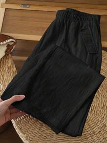 Rusticease 女士纯色松紧腰舒适休闲夏季长裤，百搭