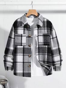 SHEIN Kids/Tween Boys' Casual Jacquard Fabric Collared Long Sleeve Cardigan Jacket, Suitable For School, Garden, Beach, Birthday,Ensemble Hiver,Winter Clothing,Fall Outfits,Fall Clothing,All Clothes For Kids,White Tops ,Black Tops, Fall Tops ,Long Sleeve Shirts,Winter Outwear