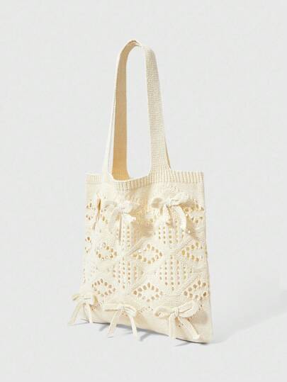 Kawaii Nature Style Bowknot Knit Hollow-Out Women's Shoulder Bag