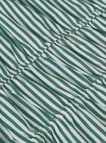 Sweetra 大码休闲通勤条纹泡泡袖系带衬衫 - 綠色 - 查看 7