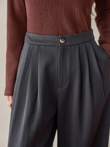Dazy-Less Women's Loose Business Casual Pleated Straight Leg Pants, Suitable For Commuting, Office Wear, Autumn/Winter