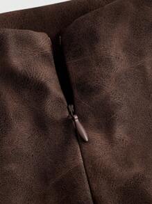 Siren Gaze 女士 PU 皮革褶皱立领无袖纯色休闲迷你连衣裙，时尚日常穿着女士休闲时尚 90 年代装街拍纯色褶皱领 PU 连衣裙，适合派对、办公室、户外、内衬或独立穿着，鸡尾酒会礼服适合外出和派对圣诞礼服 - 咖啡棕 - 查看 4