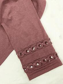 EMERY ROSE Camiseta gráfica de mujer con cuello redondo, unicolor, casual, con mangas huecas - Rojo violeta - Ver 6