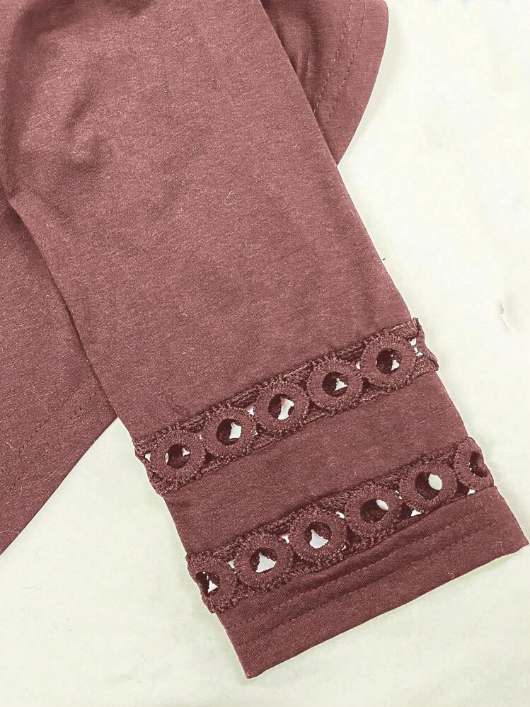 EMERY ROSE Camiseta gráfica de mujer con cuello redondo, unicolor, casual, con mangas huecas - Rojo violeta - Añade 6