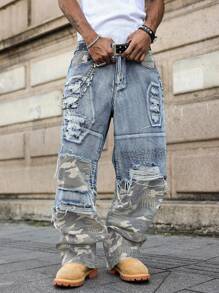 PAVTROS 男士迷彩牛仔裤，夏季时尚 - 彩色 - 查看 3