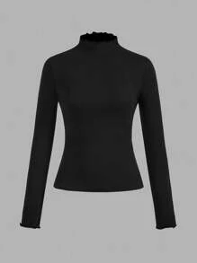SHEIN EZwear 2 件黑色休闲修身长袖 T 恤，秋冬 - 黑色 - 查看 6