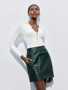 Maija Spódnica z fakturą krokodyla w kolorze zielonym z 2025 roku, elegancka na imprezę, do biura, dojazdy do pracy, do biznesu, na co dzień, w stylu retro z lat 90., na Nowy Rok, na święta, na plażę, na ukończenie szkoły, odpowiednia dla gości weselnych, gospodarzy, na randkę, na imprezę, na koncert, na brunch, na lotnisko, na wakacje letnie