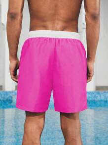 Manfinity VDAYZ Men's Contrast Color Drawstring Waist Casual Beach Shorts - Hot Pink - View 2