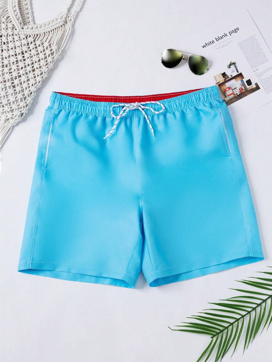 Manfinity KASUA 大码男士夏季度假风格抽绳腰斜口袋宽松沙滩短裤