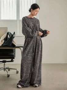 DAZY 2pcs Women Floral Print Loose Casual Business Sweatshirt Top And Straight Leg Pants Set, Autumn/Winter Lounge Sets For Women - Grey - View 2