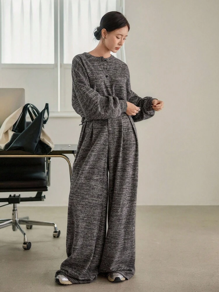 2pcs Women Floral Print Loose Casual Business Sweatshirt Top And Straight Leg Pants Set, Autumn/Winter