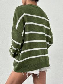 EURMUSE Suéter casual de talla grande con bloques de color y rayas, otoño/invierno - Multicolor - Ver 2
