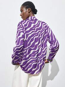 Maija Women's Multicolor Animal Print Zebra Pattern Fashionable Vacation Button-Up Shirt, Versatile All-Season Business Casual Blouse,Autumn Outfits For Women