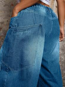 EURMUSE Quần Jeans Denim Rộng rãi Thời Trang Đường Phố Cho Nữ Cỡ Lớn - Rửa nhẹ - Xem 3