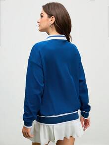 Cheerettes 女士休闲日常撞色运动 Polo 衫 - 藍色 - 查看 2