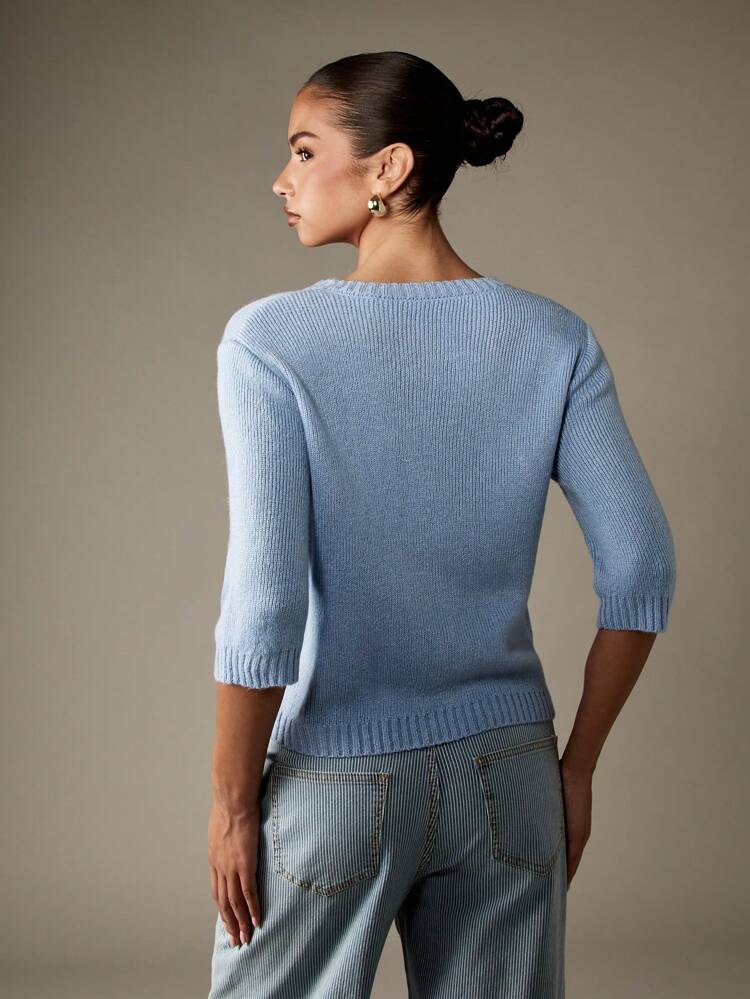 MISSGUIDED Women Knit Button Front Cardigan Three Quarter Sleeve Lightweight Spring Summer Cropped Casual Sweater Office Career Basic Layering Piece Ribbed