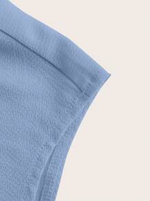 SHEIN LUNE Blouse décontractée pour femmes grandes tailles, col rond plissé, manches à volants, couleur unie - Bleu azur - Voir 3