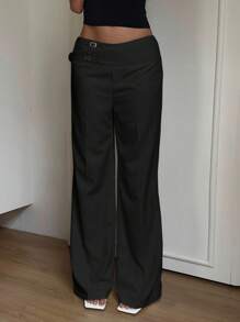 SHEIN EZwear Plus Size Casual Solid Color Loose Fit Wide Leg Pants, Versatile For Everyday Wear