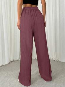 SHEIN EZwear Women's Plum Red Front Tie Ruched Casual Pants - Red Violet - View 2