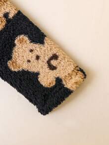 SHEIN Young Girl Winter Furry Bear Print Hooded Dress Girls Bear Dress Girls Teddy Bear Dress Girls Winter Dress Girls Fleece Dress Teddy Bear Fleece Dress Fall