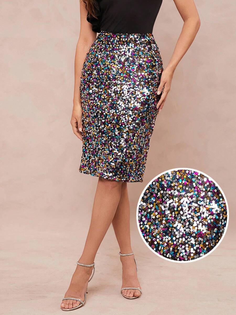 Amorya Gonna a matita con paillettes, abbigliamento casual da ufficio, da uscita serale, per insegnanti, per chiesa, per donne