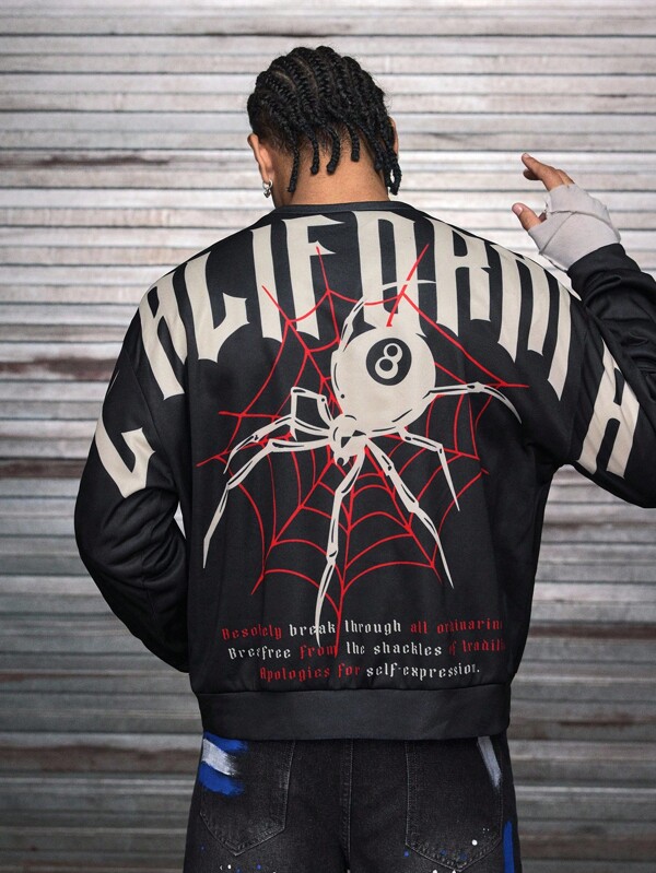 AXEPEAK Sudadera de cuello redondo holgada con estampado de araña para hombres, estilo emo, estilo de los 2000, para otoño e invierno