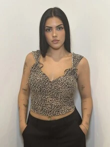 Lucia Bellido Leopard Print Knot Shoulder Crop Top - Multicolor - View 6