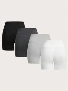 SHEIN EZwear 4件套女士休闲针织修身短款打底裤，夏季 - 彩色 - 查看 2
