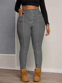EURMUSE Plus Size Elastic Jeans With Symmetrical Split Design, Skinny Fit - Grey - View 7