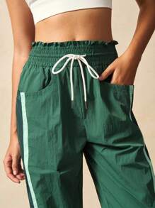 VARSIVA 女式抽绳腰侧条纹印花运动裤